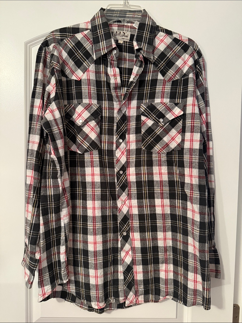 Ely Cattleman Black, White & Red Plaid Western Button-Down Shirt
